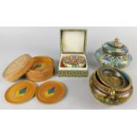 A collection of cloisonné enamel items, to include an ashtray with revolving lid, a jar and cover, a