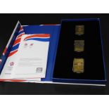 A set of three limited edition Team GB and Paralympics gold and layered ingot set, with certificate,