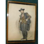 A Humphries. Gentleman with beard wearing a brown jacket, black overcoat etc., watercolour, signed