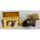 An early 20thC stereo viewer, and a box containing some cards, various subjects