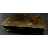 A late 19th/early 20thC tortoiseshell dressing table box and cover, the rectangular top with