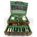 An oak cased canteen of cutlery, with Edwin Blyde & Co Sheffield blades, settings for six, 17cm