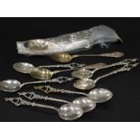 Various Continental white metal spoons, to include a set of six stamped T H Marthinsen Norway