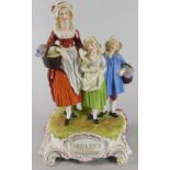 A Dresden porcelain figure group, made to advertise Yardleys Old English Lavender, impressed mark to