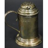A Victorian Britannia standard silver chocolate sprinkler, modelled in the form of a lidded