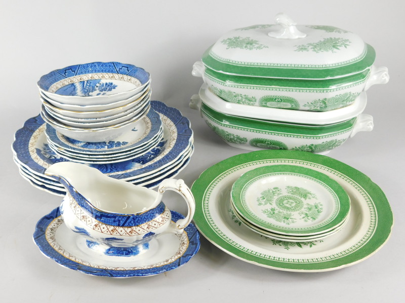 A collection of porcelain, to include Booths Real Old Willow and Spode Fitzhugh pattern