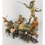 A collection of novelty items, to include a Roman chariot group, a similar soldier, various