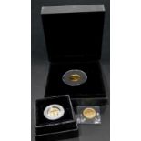 Three miniature gold coins, to include one from the Windsor Gold coin collection, in 9ct gold,