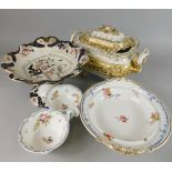 Miscellaneous 19thC porcelain etc., to include a tureen and cover (AF), a stand, similar cups and an