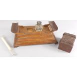 Miscellaneous items, to include an Edwardian oak inkstand (AF) and a hammered metal etc.