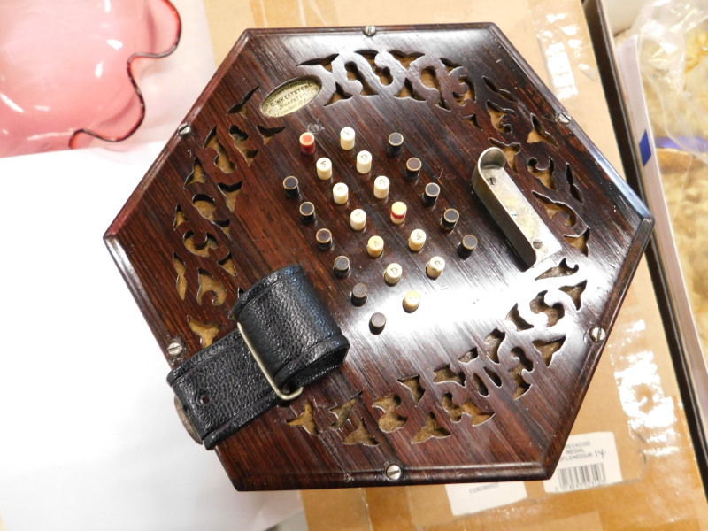 A Victorian rosewood concertina, made by C Wheatstone of London, with fifty ivory buttons - Image 3 of 4