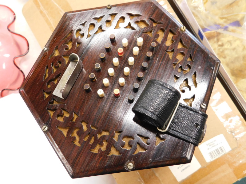 A Victorian rosewood concertina, made by C Wheatstone of London, with fifty ivory buttons - Image 4 of 4