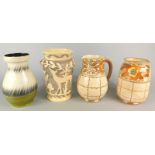 A collection of vases, to include a Burleigh ware Charlotte Rhead designed vase, a similar jug, a