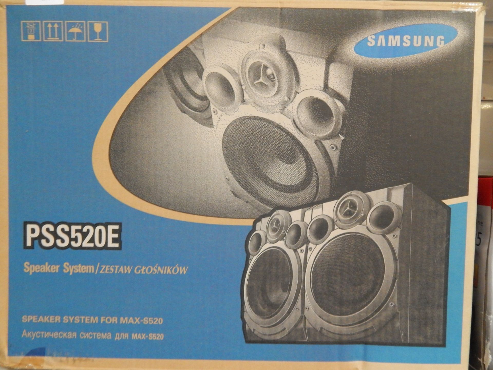 A Samsung PSS520E speaker system, in original box, together with a PYE stereo tuner double