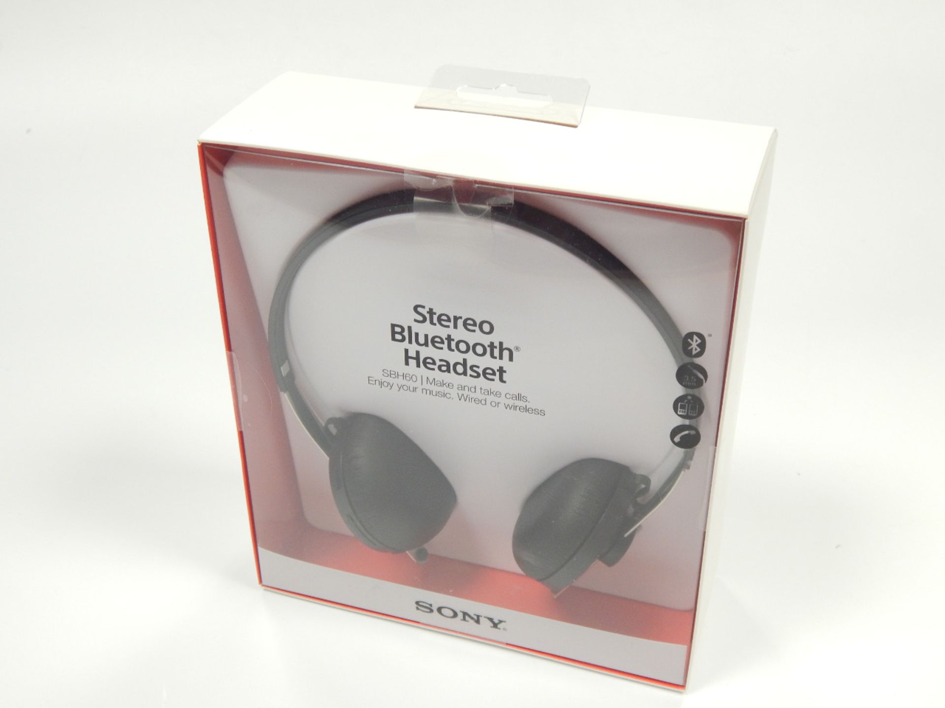 A Sony Stereo Bluetooth headset, SBH62, in original unopened box.