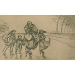 Steinlen (19th/20thC). The Family, etching, 14.5cm x 20.5cm, and six other etchings