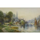 Cecil Jack Keats (19th/20thC). River landscape with horse and barge, watercolour, signed, 32cm x