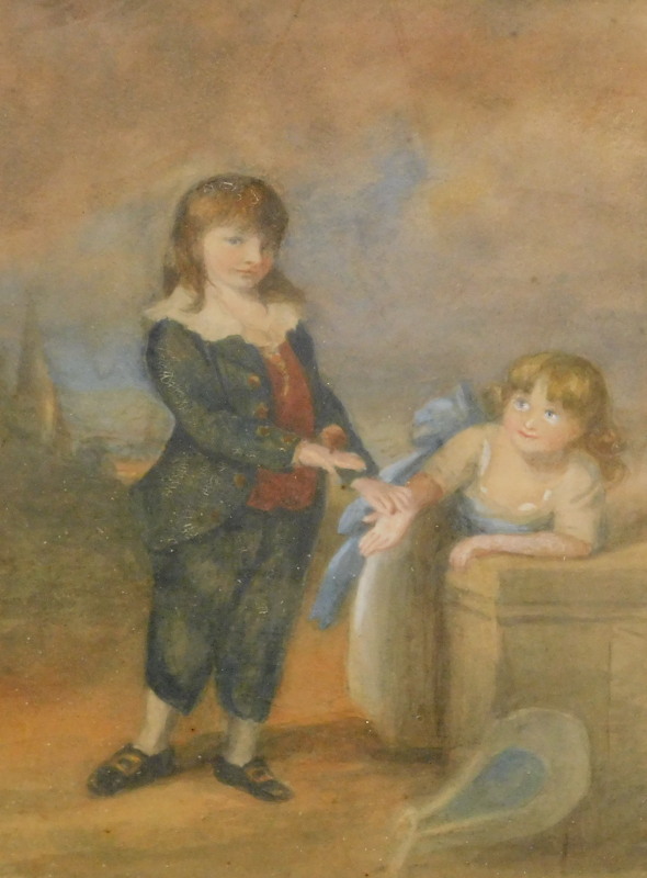 19thC British School. Young children, watercolour, 24cm x 17cm