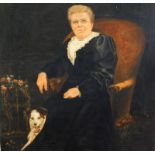 19th/20thC British School. Portrait with seated lady and dog, oil on canvas, 76cm x 63.5cm