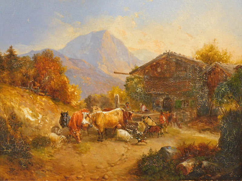 19thC Continental School. In the Tyrol 1850 and View on the Tyrol 1850, oil on board, titled