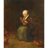 J Israels (19thC). A Meagre Meal, oil on canvas, signed, 35cm x 29.5cm