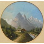 19thC Continental School. Mountain landscape, oil, 21cm x 21cm