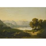 J.S. (19thC). Landscape with figures, oil on canvas, initialled and dated 1869, 24.5cm x 34cm