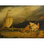 19thC Continental School. Fishing smacks off the coast, oil, 19.5cm x 24cm