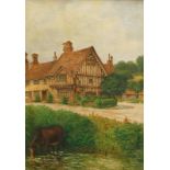 Challis (19thC). Country cottage with horse in the foreground, oil on canvas, signed dated 1912,