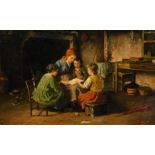 Luigi Zuccoli (1815-1876). Mother and children reading, oil on board, signed, 28.5cm x 43cm