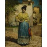 Victoriano Codina y Langlin (1844-1911). Maiden in sunlit square, oil on canvas, signed, 23cm x