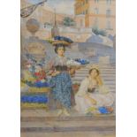 Clelia Bompiani-Bataglia (1847-1927). Venetian flower sellers, watercolour, signed, 52.5cm x 36cm