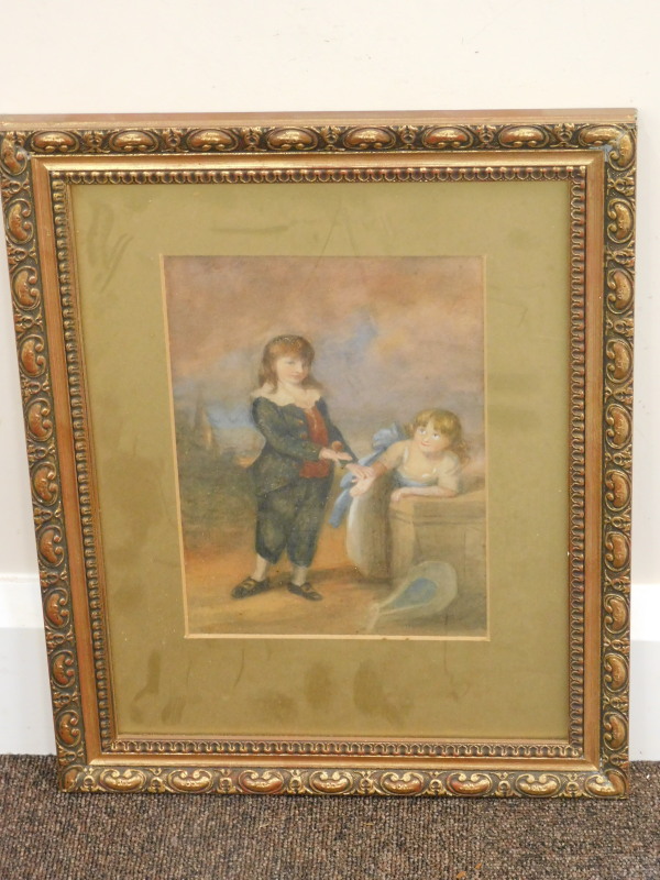 19thC British School. Young children, watercolour, 24cm x 17cm - Image 2 of 3