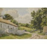 George Trobridge (1857-1909). Country cottage with chickens, watercolour, signed, 24.5cm x 35cm