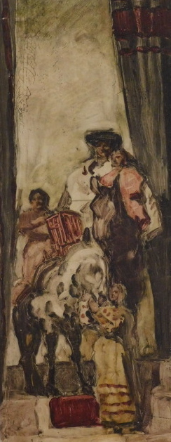 Jose Maria y Sert Badia (1874/6-1945). Procession, oil, 63cm x 24cm