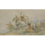 John Frederick Taylor (1802-1889). Returning from the hunt, watercolour, titled verso, label verso