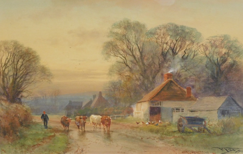 Henry Charles Fox (1855/60-1929). Rural landscape with cattle, watercolour, signed and dated 1910,