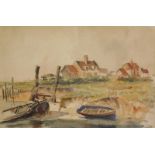P Hill (19th/20thC). Coastal scene with fishing boats, watercolour, signed and dated 1923, 25.5cm