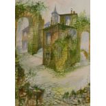 R Borzacca (20thC). Garden ruins, watercolour, signed, 36cm x 25.5cm, and another initialled E.H.