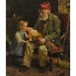 Luigi Zuccoli (1815-1876). Grandfather and children, oil on board, signed, 38cm x 29cm