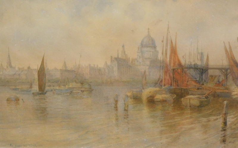 Alfred W Hunt (1830-1896). The Thames London, watercolour, signed and dated 1875, 18cm x 27cm