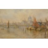Alfred W Hunt (1830-1896). The Thames London, watercolour, signed and dated 1875, 18cm x 27cm