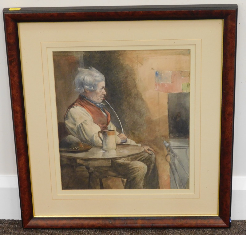 William M Pratt (1854-1936). Old man with clay pipe, watercolour, signed, label verso Chapterhouse - Image 2 of 4
