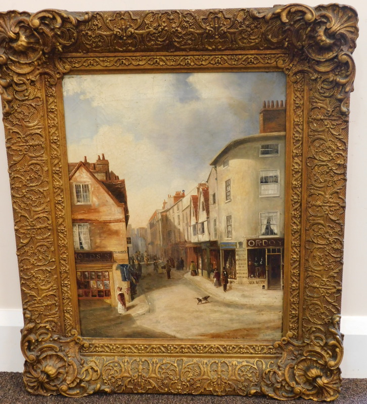 H Smyth (19th/20thC). Bridlesmith's Gate Nottingham, oil on canvas, signed and titled verso, 44. - Image 2 of 6