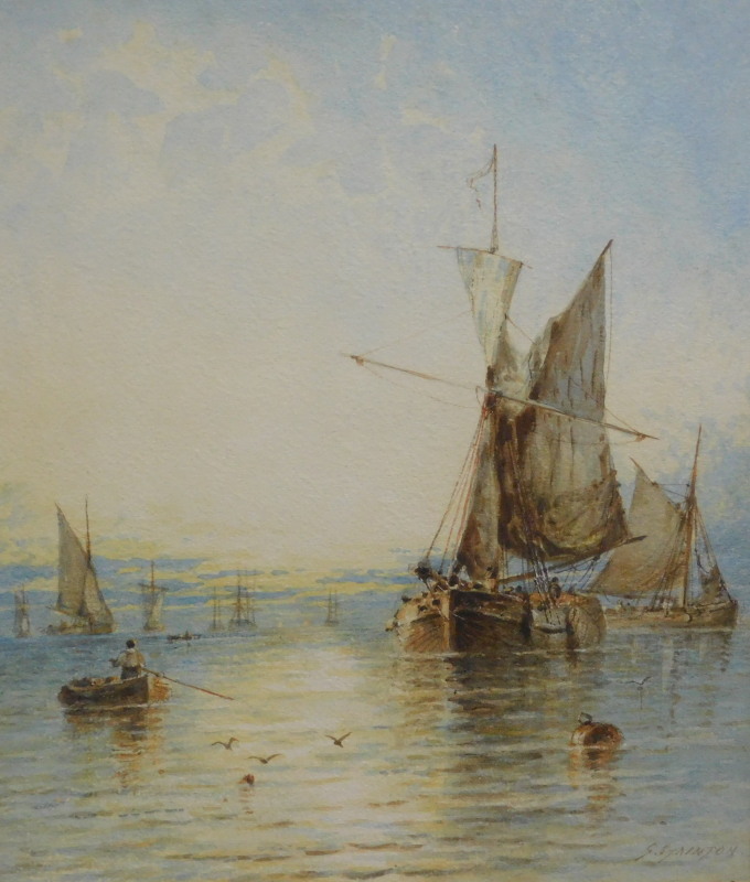 George Stainton (act.1860-1890). Fishing boats in calm waters, watercolour, signed, 32cm x 24.5cm