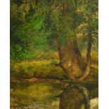 John MacWhirter (1839-1911). Woodland river scene, oil on board, signed, 29cm x 24cm