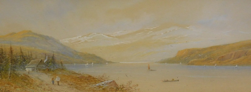 J C Jonas (19thC). Mountain and lake scene, watercolour, signed, label verso Chapterhouse Fine