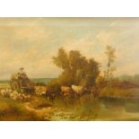 A Henty (?) (19th/20thC). River scene with cattle and sheep, oil on canvas, indistinctly signed,