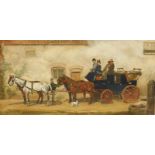 A.H. (19thC). Figures on a horse and carriage, oil on canvas, monogrammed and dated (18)75, 44.5cm x