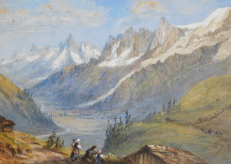 19thC Continental School. Alpine scenes, watercolour - a pair, indistinctly signed, 35cm x 24cm